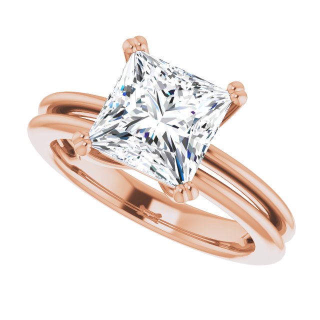 Cubic Zirconia Engagement Ring- The Evie (Customizable Princess/Square Cut Solitaire with Grooved Band)