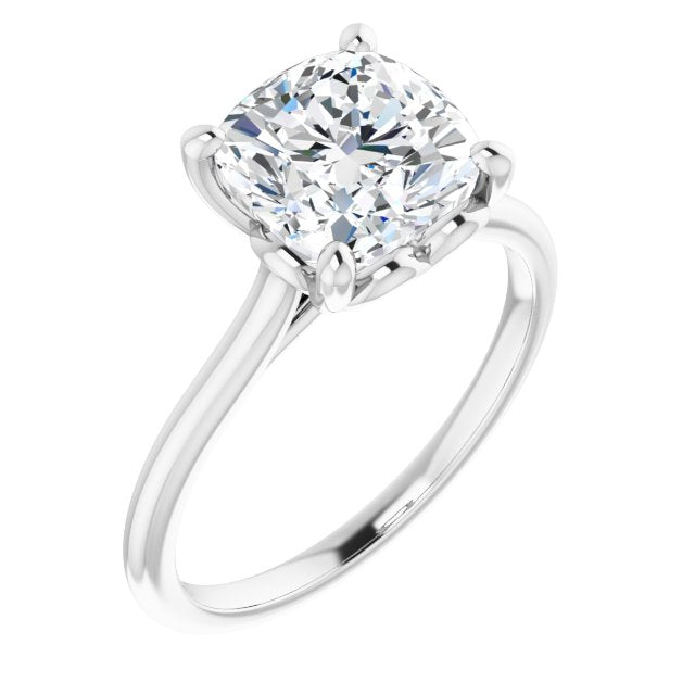 10K White Gold Customizable Cathedral-style Cushion Cut Solitaire with Decorative Heart Prong Basket