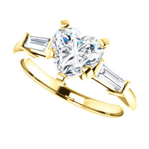 Cubic Zirconia Engagement Ring- The Monica (Customizable Heart Cut Center with Dual Tapered Baguettes)