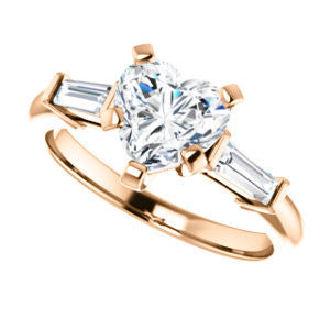 Cubic Zirconia Engagement Ring- The Monica (Customizable Heart Cut Center with Dual Tapered Baguettes)