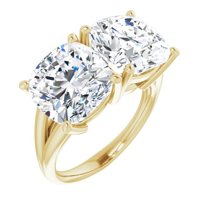 10K Yellow Gold Customizable Two-Stone Cushion Cut with Split Band