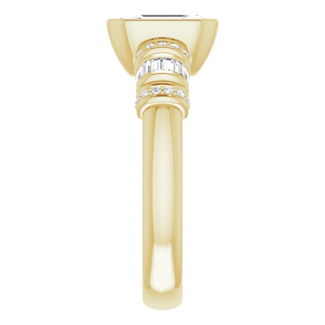 Cubic Zirconia Engagement Ring- The Coralie (Customizable Bezel-set Radiant Cut Setting with Wide Sleeve-Accented Band)