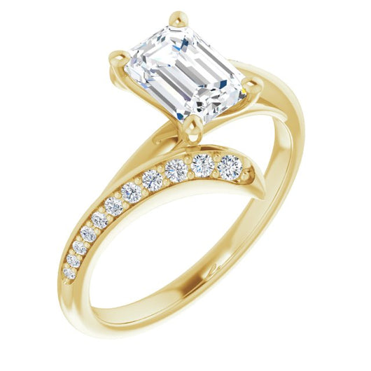 10K Yellow Gold Customizable Emerald/Radiant Cut Style with Artisan Bypass and Shared Prong Band