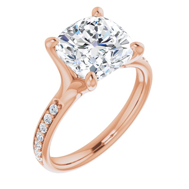 10K Rose Gold Customizable Heavy Prong-Set Cushion Cut Style with Round Cut Band Accents