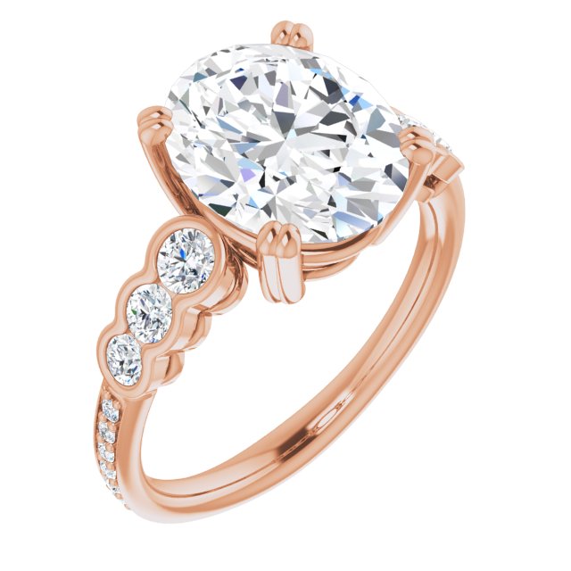 10K Rose Gold Customizable Oval Cut 7-stone Style Enhanced with Bezel Accents and Shared Prong Band