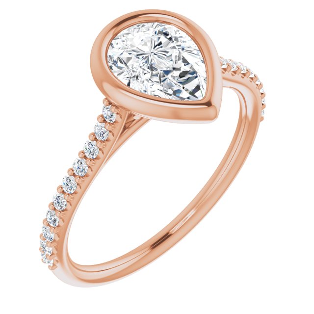 10K Rose Gold Customizable Bezel-set Pear Cut Style with Ultra-thin Pavé-Accented Band
