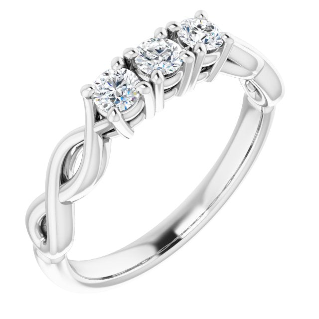 10K White Gold Customizable Triple Round Cut Design with Twisting Infinity Split Band