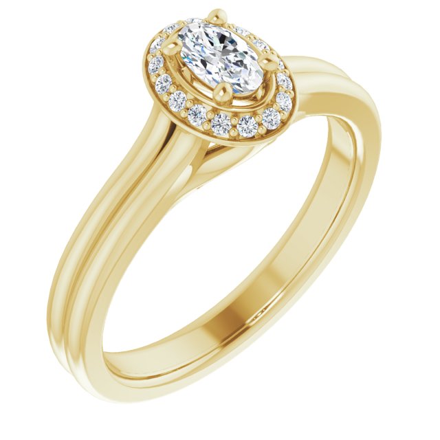 10K Yellow Gold Customizable Cathedral-set Oval Cut Design with Split-band & Halo Accents