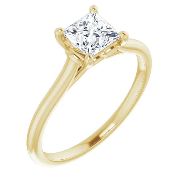 10K Yellow Gold Customizable Cathedral-style Princess/Square Cut Solitaire with Decorative Heart Prong Basket