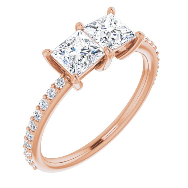 10K Rose Gold Customizable Enhanced 2-stone Princess/Square Cut Design with Ultra-thin Accented Band