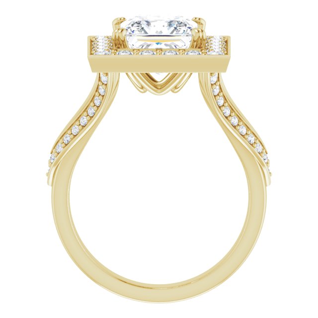 Cubic Zirconia Engagement Ring- The Darsha (Customizable Princess/Square Cut Center with Large-Accented Halo and Split Shared Prong Band)