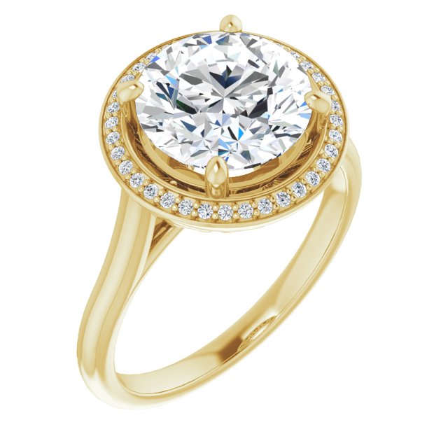 10K Yellow Gold Customizable Cathedral-Raised Round Cut Halo Style