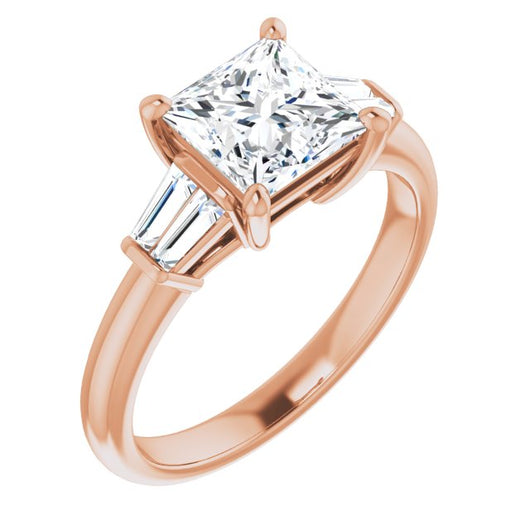 10K Rose Gold Customizable 5-stone Princess/Square Cut Style with Quad Tapered Baguettes