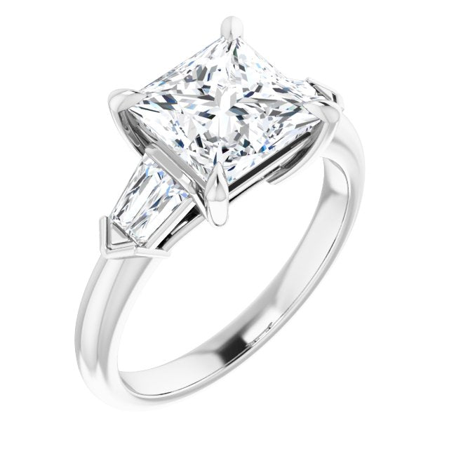 Cubic Zirconia Engagement Ring- The Fortunada (Customizable 5-stone Design with Princess/Square Cut Center and Quad Baguettes)