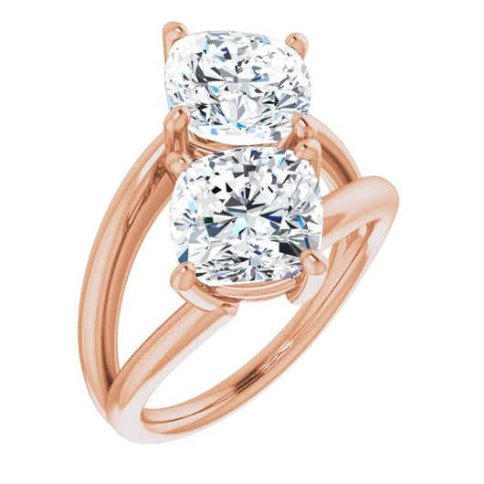 10K Rose Gold Customizable Two Stone Double Cushion Cut Design with Split Bypass Band