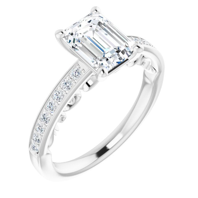 Cubic Zirconia Engagement Ring- The Eternity (Customizable Emerald Cut Design featuring 3-Sided Infinity Trellis and Round-Channel Accented Band)