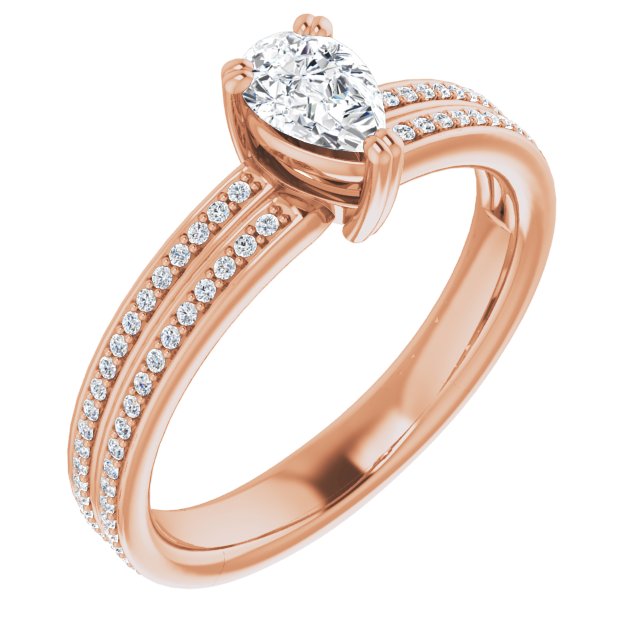 10K Rose Gold Customizable Pear Cut Center with 100-stone* "Waterfall" Pavé Split Band