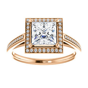 Cubic Zirconia Engagement Ring- The Laila Jean (Customizable Cathedral-set Princess Cut with Halo and Thin Pavé Band)