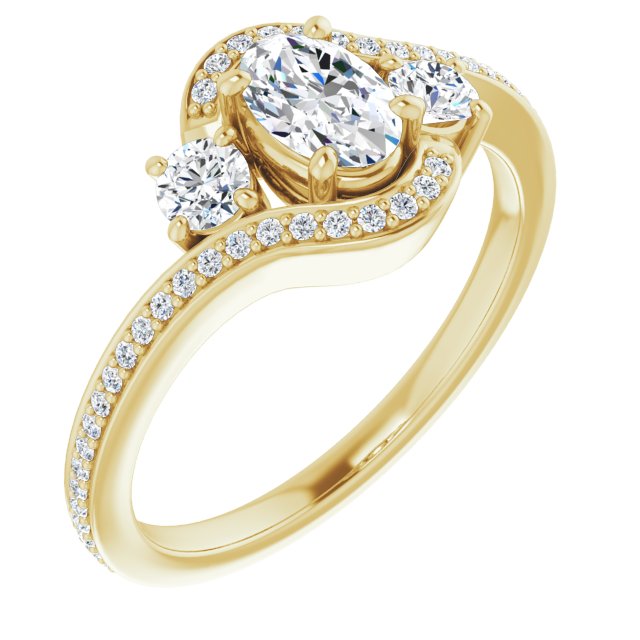 10K Yellow Gold Customizable Oval Cut Bypass Design with Semi-Halo and Accented Band