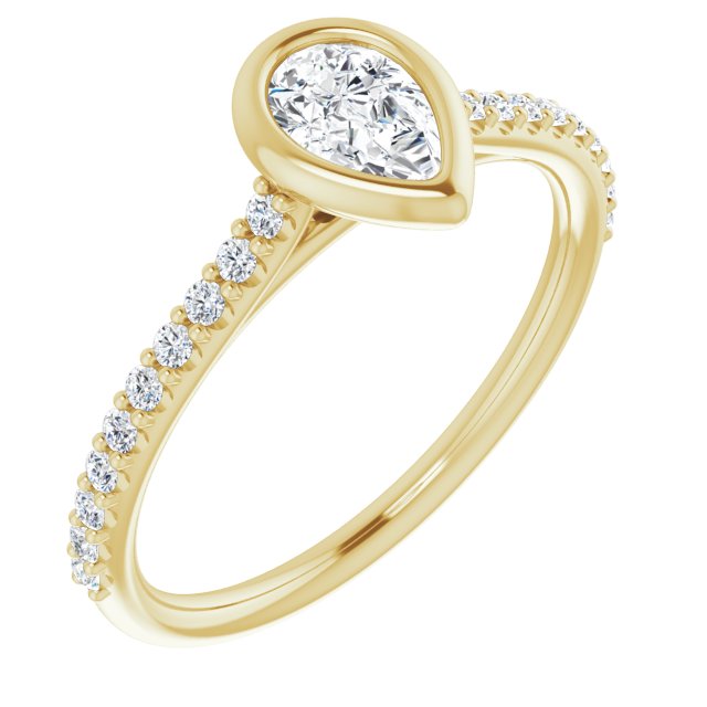 10K Yellow Gold Customizable Bezel-set Pear Cut Style with Ultra-thin Pavé-Accented Band