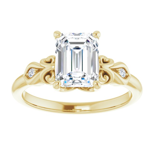 Cubic Zirconia Engagement Ring- The Natsumi (Customizable 3-stone Emerald Cut Design with Small Round Accents and Filigree)