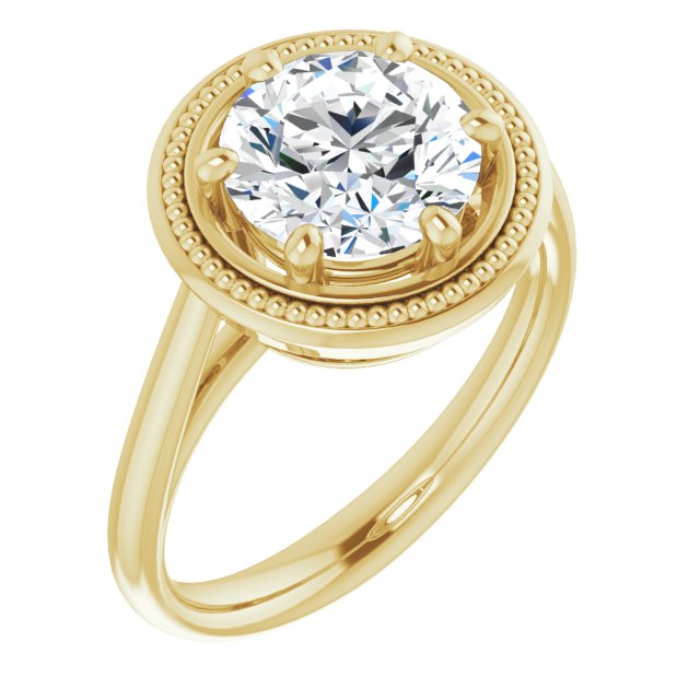14K Yellow Gold Customizable Round Cut Solitaire with Metallic Drops Halo Lookalike