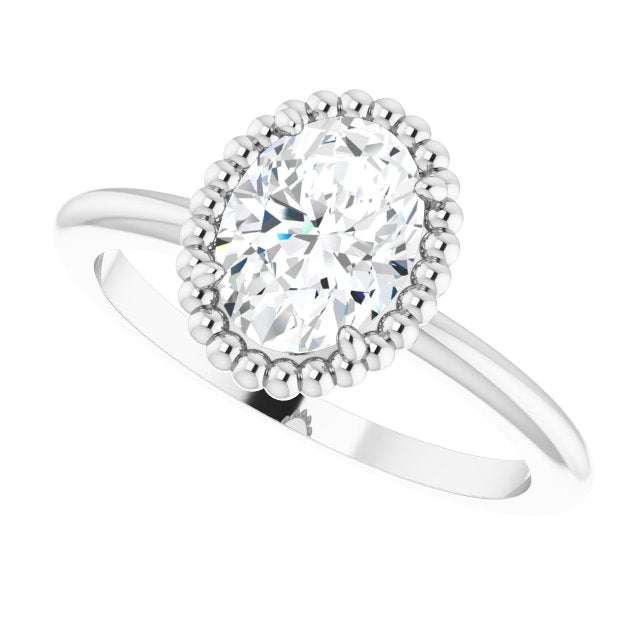 Cubic Zirconia Engagement Ring- The Jubilee (Customizable Oval Cut Solitaire with Beaded Metallic Milgrain)