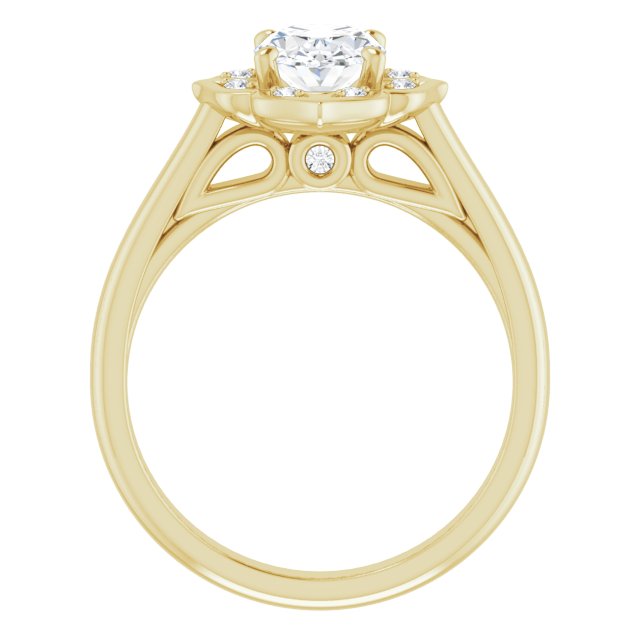 Cubic Zirconia Engagement Ring- The Neve (Customizable Cathedral-raised Oval Cut Design with Star Halo & Round-Bezel Peekaboo Accents)