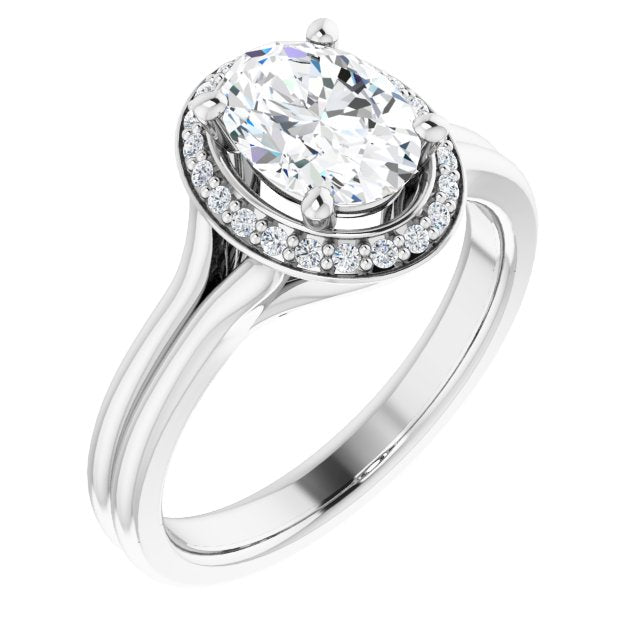 Cubic Zirconia Engagement Ring- The Ivory (Customizable Cathedral-set Oval Cut Design with Split-band & Halo Accents)