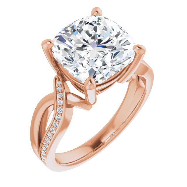 10K Rose Gold Customizable Cushion Cut Center with Curving Split-Band featuring One Shared Prong Leg