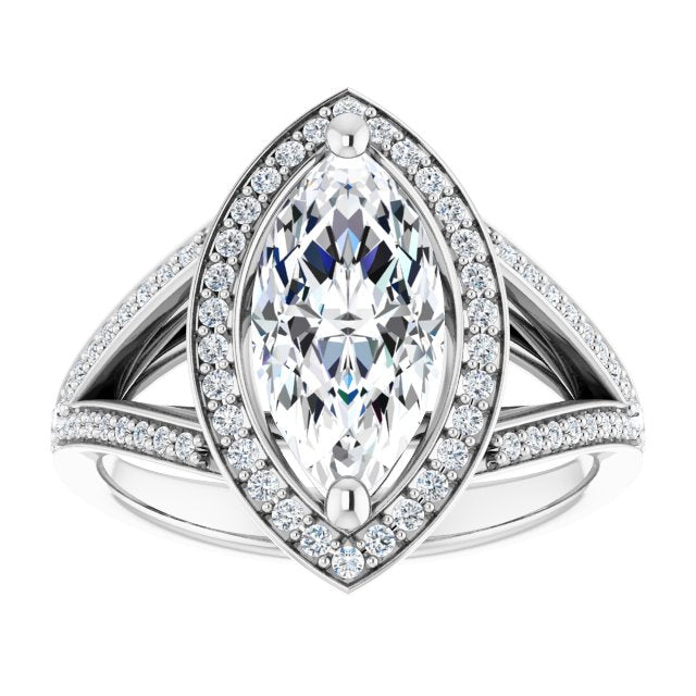 Cubic Zirconia Engagement Ring- The Heather Erin (Customizable Cathedral-Halo Marquise Cut Style featuring Split-Shared Prong Band)