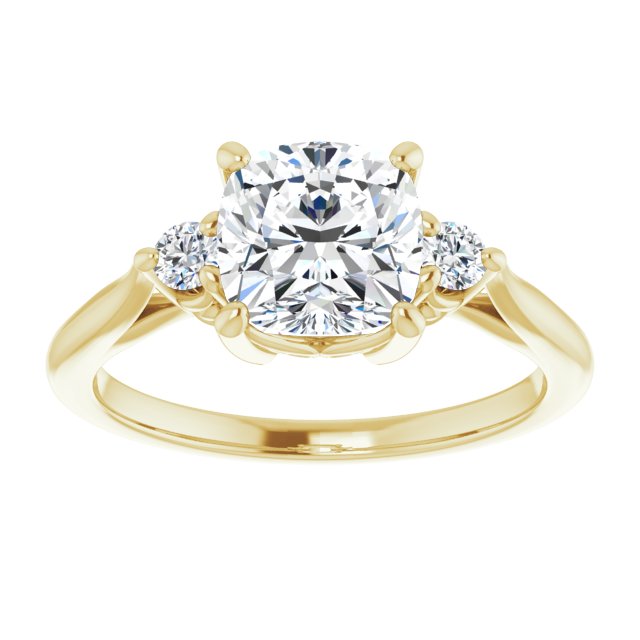 Cubic Zirconia Engagement Ring- The Malena (Customizable Three-stone Cushion Cut Design with Small Round Accents and Vintage Trellis/Basket)