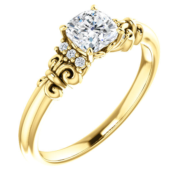10K Yellow Gold Customizable 7-stone Cushion Cut Design with Vertical Round-Channel Accents
