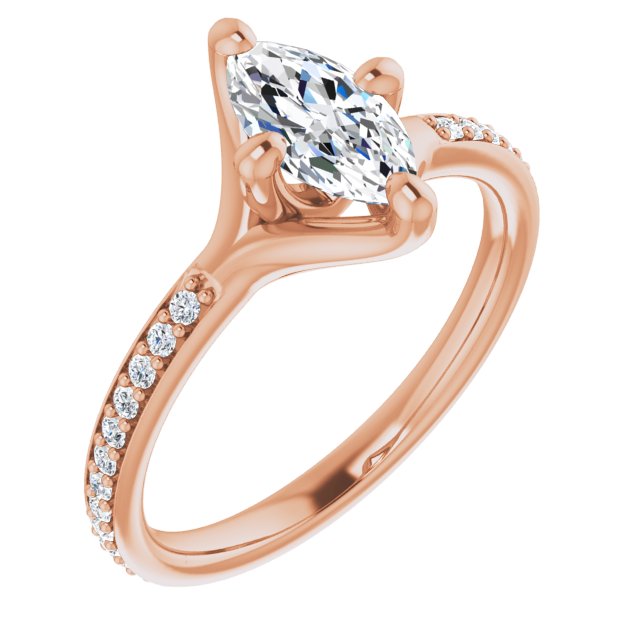 10K Rose Gold Customizable Marquise Cut Design featuring Thin Band and Shared-Prong Round Accents