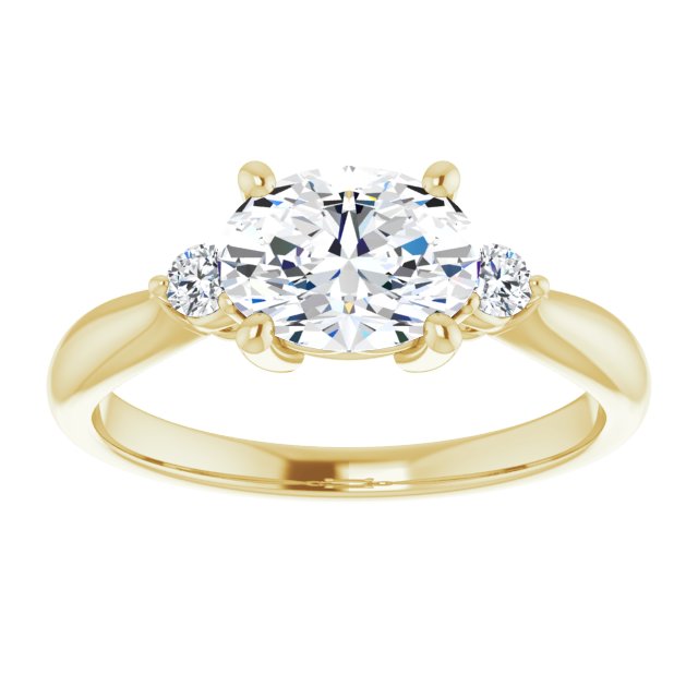 Cubic Zirconia Engagement Ring- The Amariah (Customizable 3-stone Oval Cut Design with Twin Petite Round Accents)