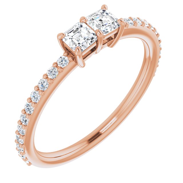 10K Rose Gold Customizable Enhanced 2-stone Asscher Cut Design with Ultra-thin Accented Band