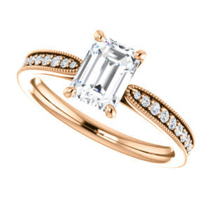 Cubic Zirconia Engagement Ring- The Brooklynn (Customizable Radiant Cut with Cathedral Setting and Milgrained Pavé Band)