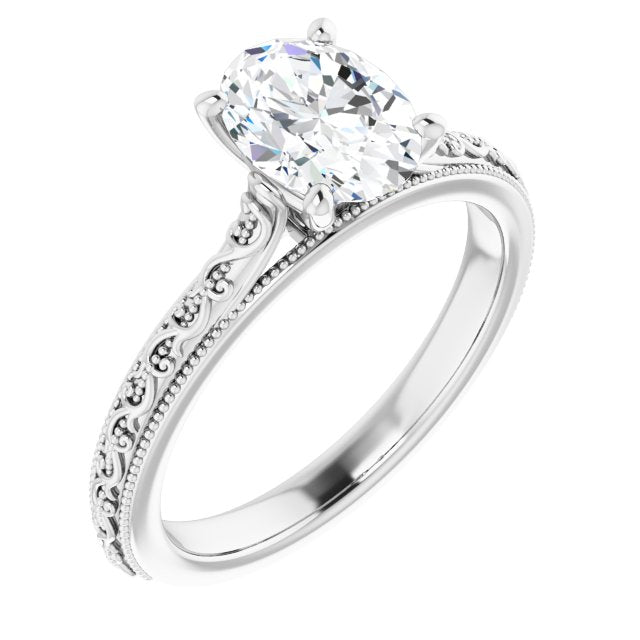 Cubic Zirconia Engagement Ring- The Conchita (Customizable Oval Cut Solitaire with Delicate Milgrain Filigree Band)