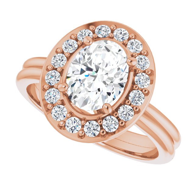 Cubic Zirconia Engagement Ring- The Gretchen (Customizable Cluster-Halo Accented Oval Cut Style with Tapered Dual Band)