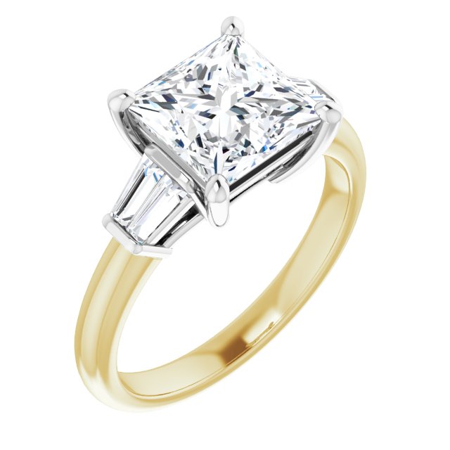 14K Yellow & White Gold Customizable 5-stone Princess/Square Cut Style with Quad Tapered Baguettes