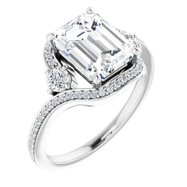 10K White Gold Customizable Emerald/Radiant Cut Bypass Design with Semi-Halo and Accented Band