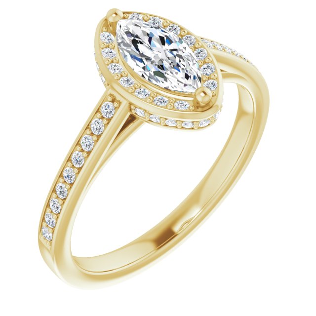 10K Yellow Gold Customizable Cathedral-Halo Marquise Cut Design with Under-halo & Shared Prong Band