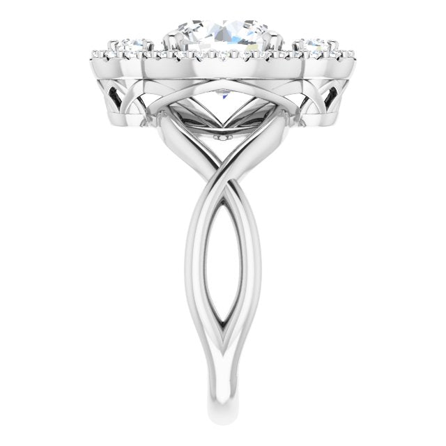 Cubic Zirconia Engagement Ring- The Josemaria (Customizable Vertical 3-stone Round Cut Design Enhanced with Multi-Halo Accents and Twisted Band)