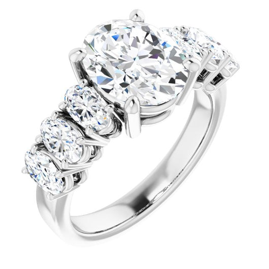 10K White Gold Customizable 7-stone Oval Cut Design with Large Round-Prong Side Stones