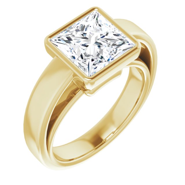 10K Yellow Gold Customizable Cathedral-Bezel Princess/Square Cut Solitaire with Wide Band
