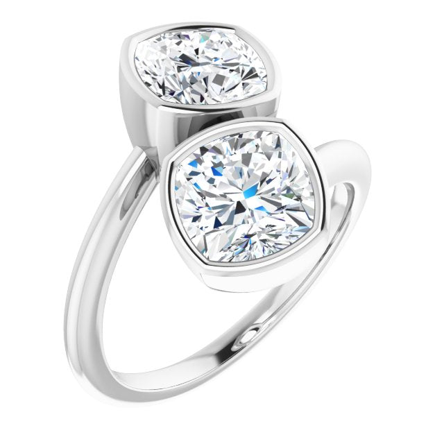 Cubic Zirconia Engagement Ring- The Mirella (Customizable 2-stone Double Bezel Cushion Cut Design with Artisan Bypass Band)