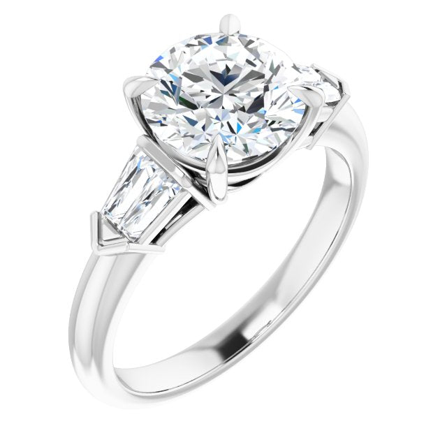 18K White Gold Customizable 5-stone Design with Round Cut Center and Quad Baguettes