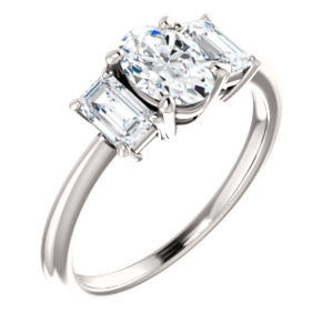 Cubic Zirconia Engagement Ring- The Andrea (Customizable Oval Cut 3-stone with Dual Emerald Cut Accents)