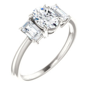 Cubic Zirconia Engagement Ring- The Andrea (Customizable Oval Cut 3-stone with Dual Emerald Cut Accents)