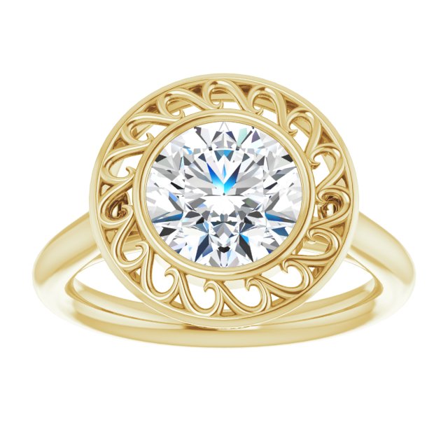 Cubic Zirconia Engagement Ring- The Addie (Customizable Cathedral-Bezel Style Round Cut Solitaire with Flowery Filigree)